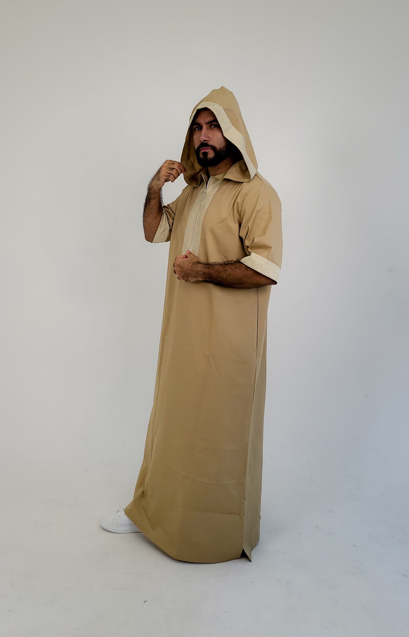 Beige ( Arabic Border - Short Sleeve ) kaftan