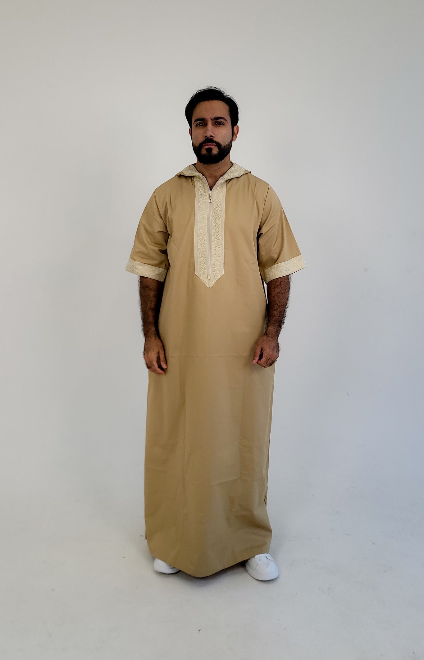 Beige ( Arabic Border - Short Sleeve ) kaftan