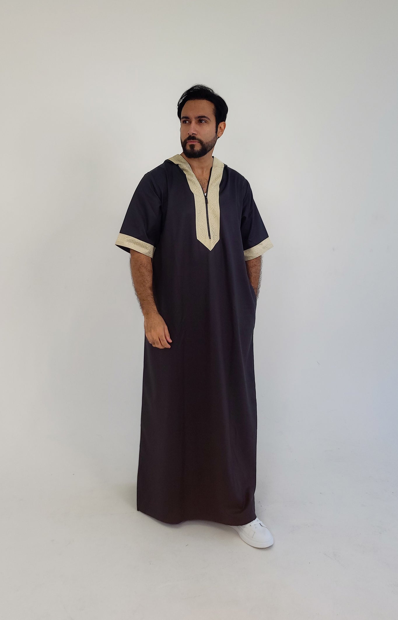 Black ( Arabic Border - Short Sleeve ) Kaftan
