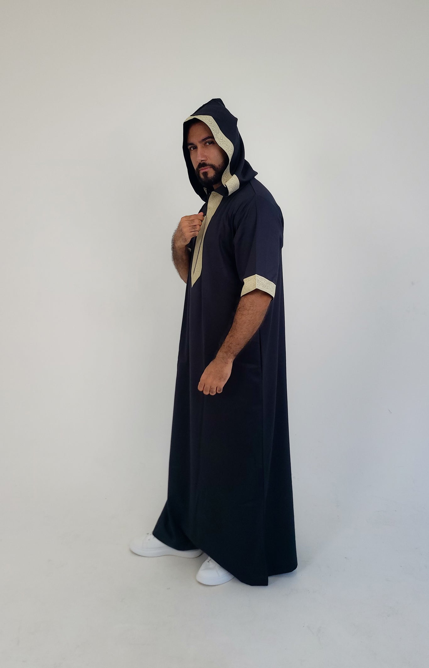 Black ( Arabic Border - Short Sleeve ) Kaftan