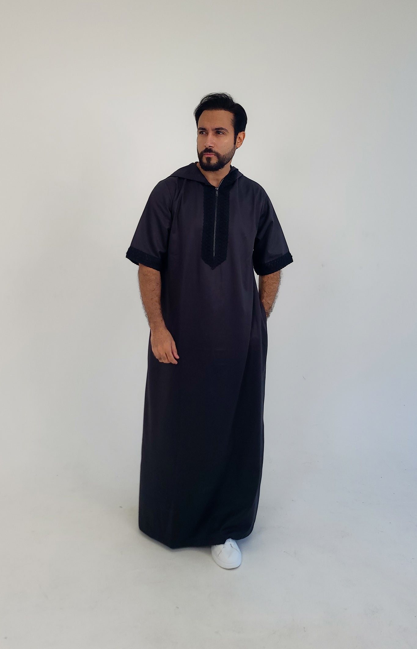 Black ( Black D Border - Short Sleeves ) Kaftan