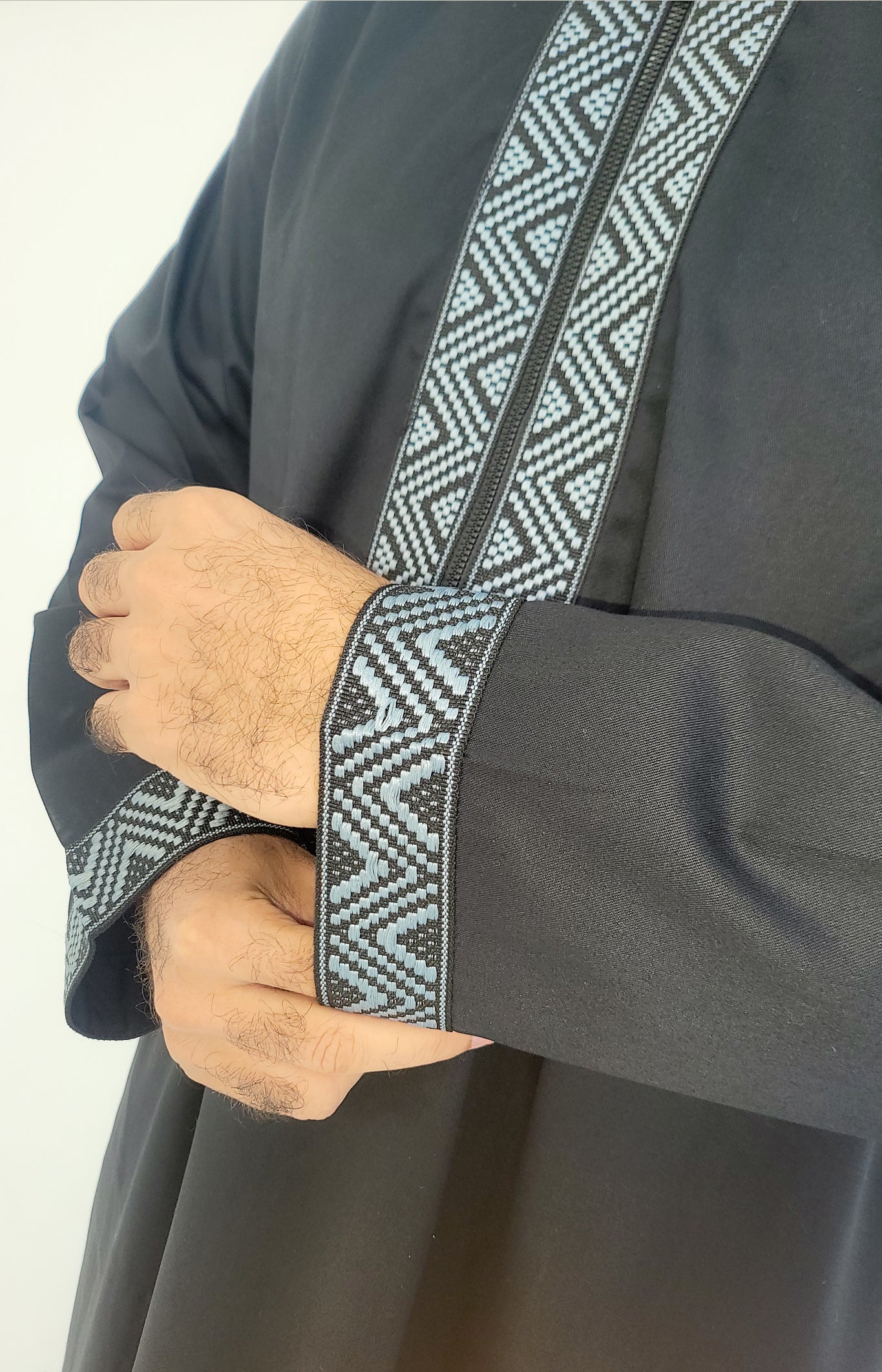 Black ( Black & Blue Dots Border - Short Sleeve ) Kaftan