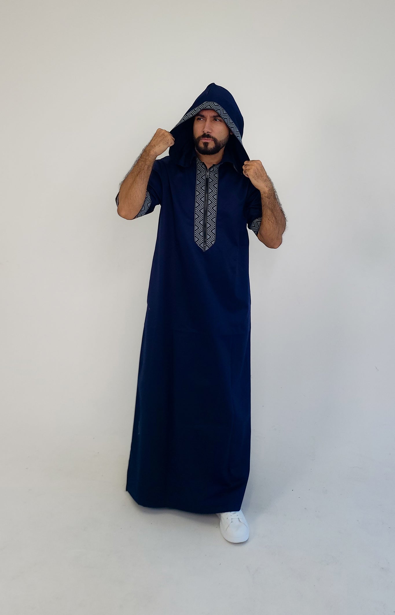 Blue ( Black & Blue Dots Border - Short Sleeve ) Kaftan