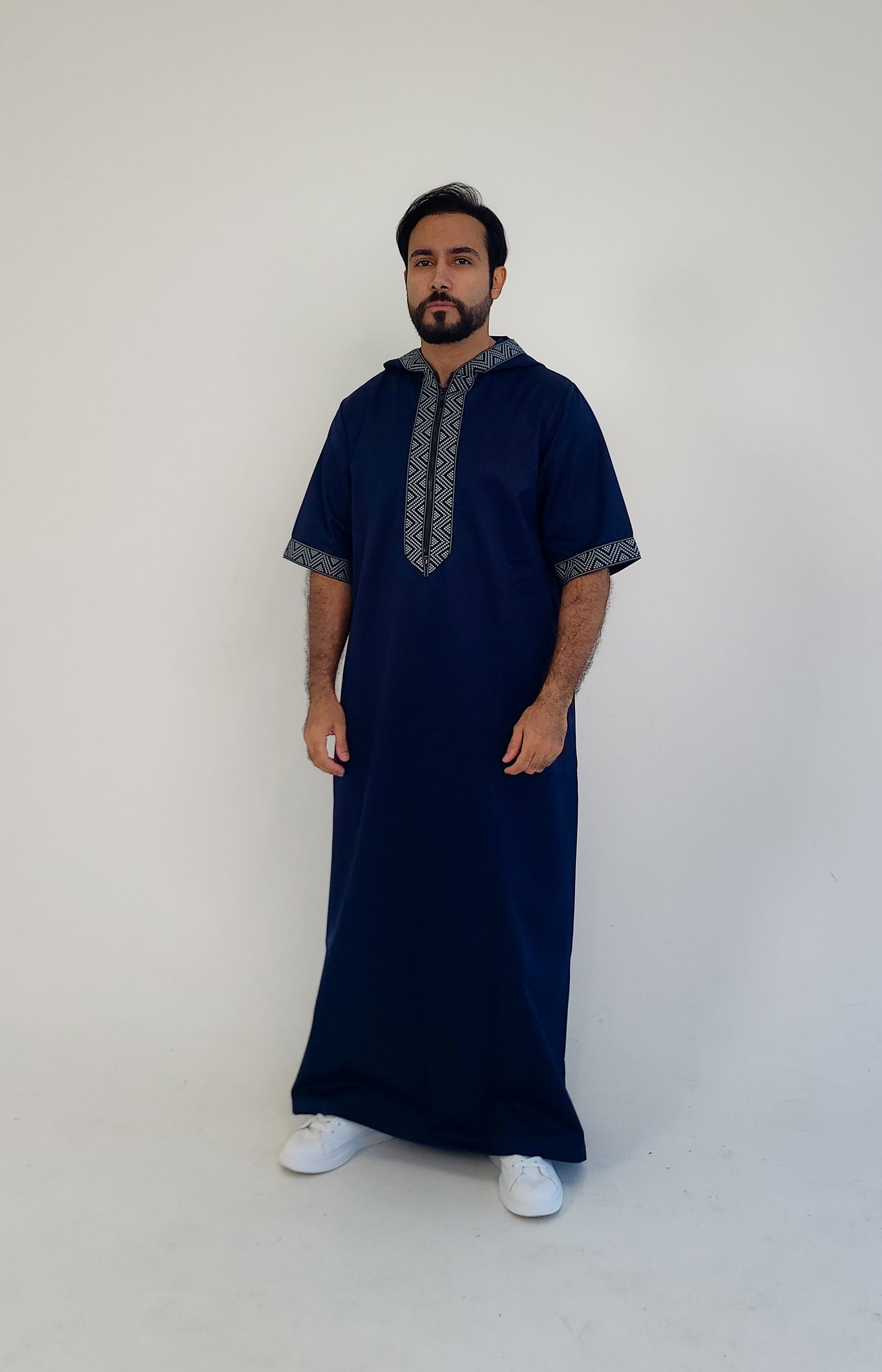 Blue ( Black & Blue Dots Border - Short Sleeve ) Kaftan
