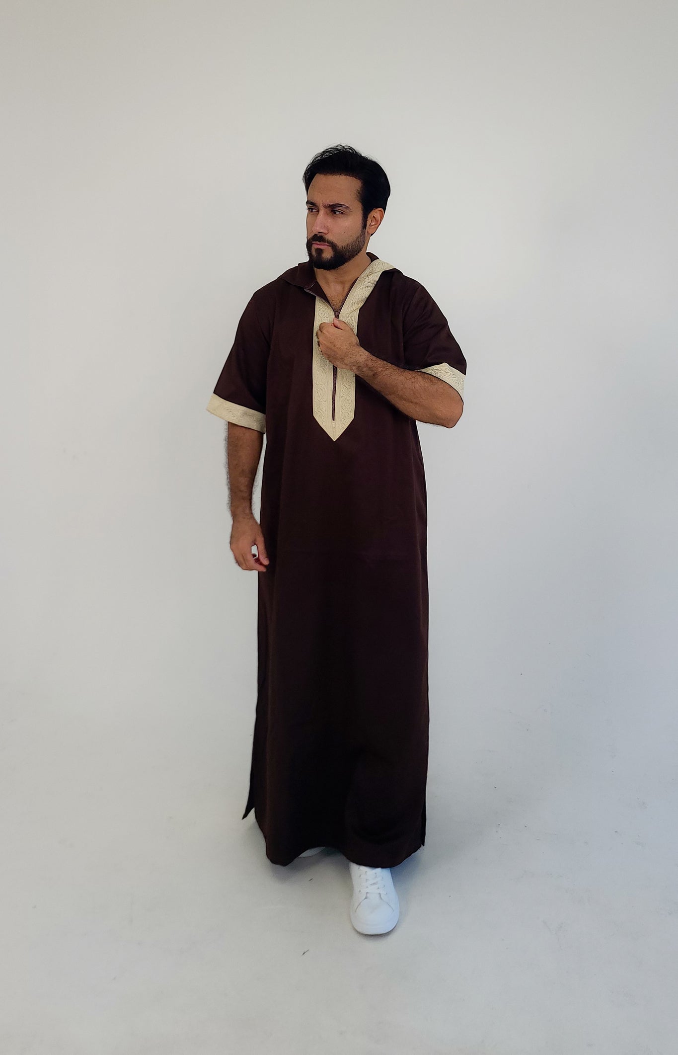 Brown ( Arabic Border - Short Sleeve ) Kaftan