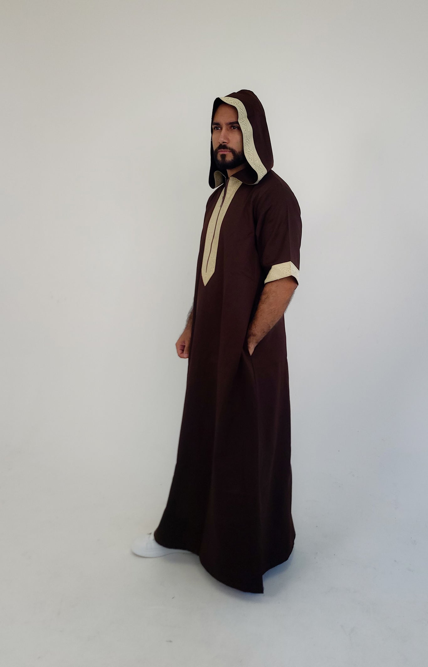 Brown ( Arabic Border - Short Sleeve ) Kaftan
