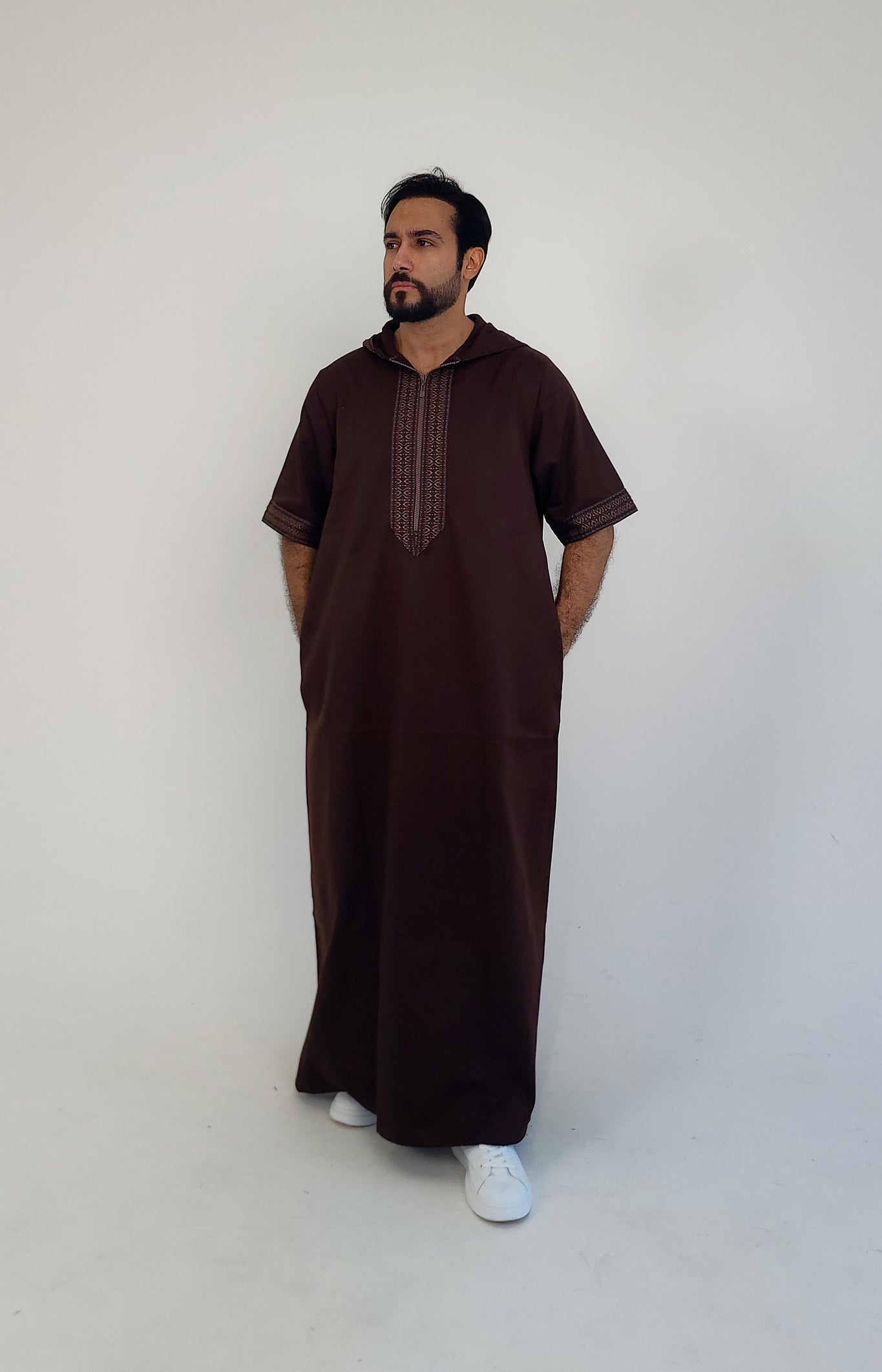 Brown ( Black & Brown Border - Short Sleeve ) Kaftan