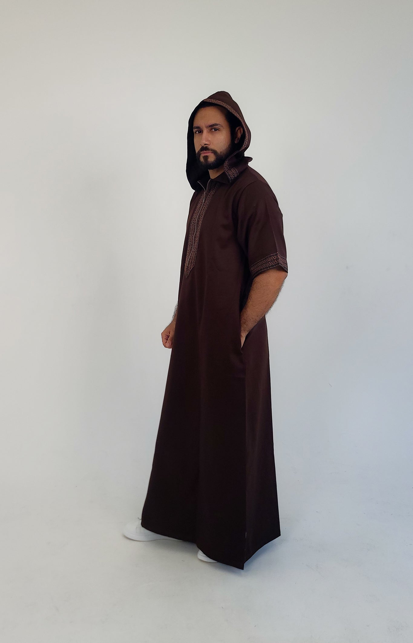 Brown ( Black & Brown Border - Short Sleeve ) Kaftan