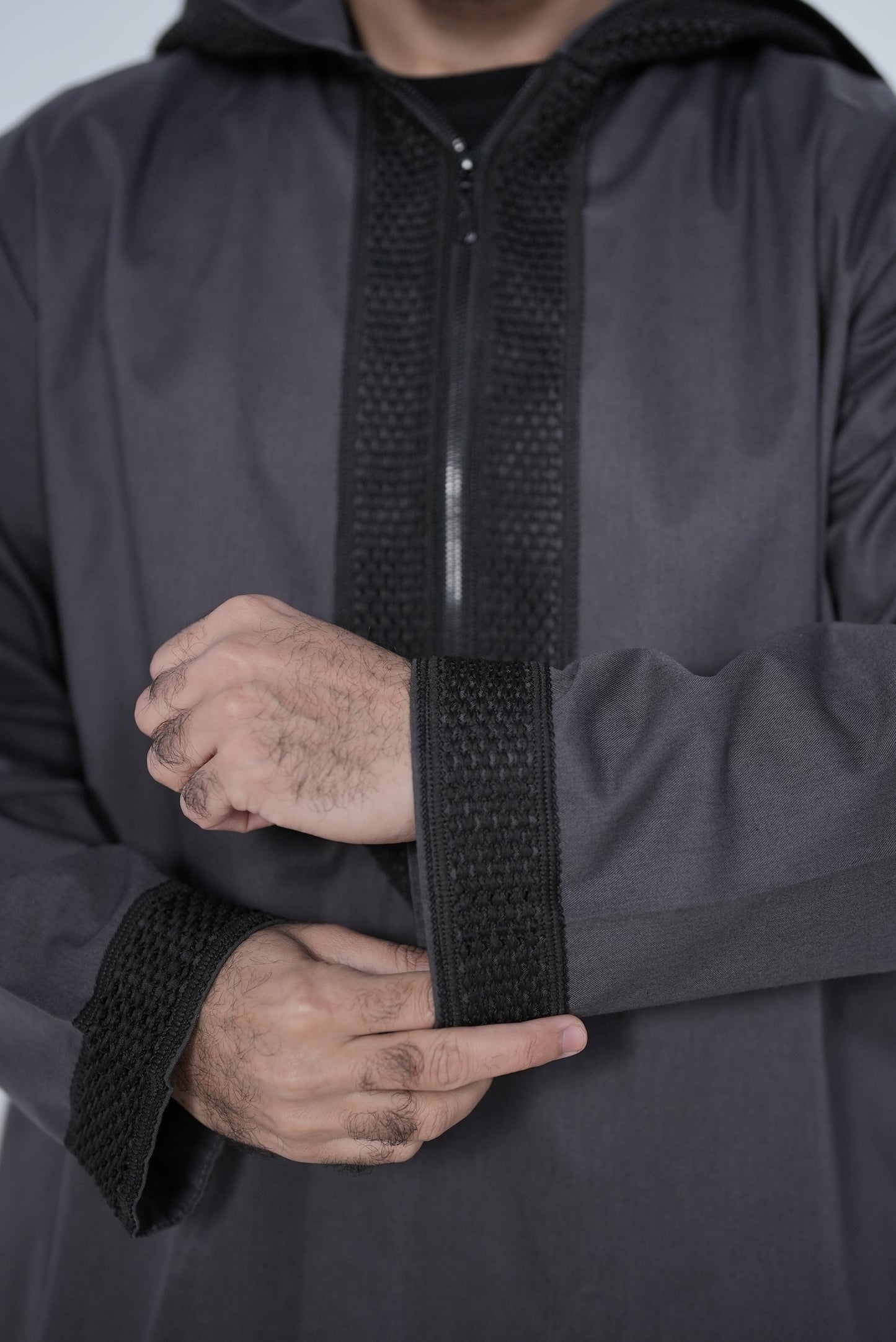 Dark Grey ( Black Honey Border - Long Sleeve ) kaftan