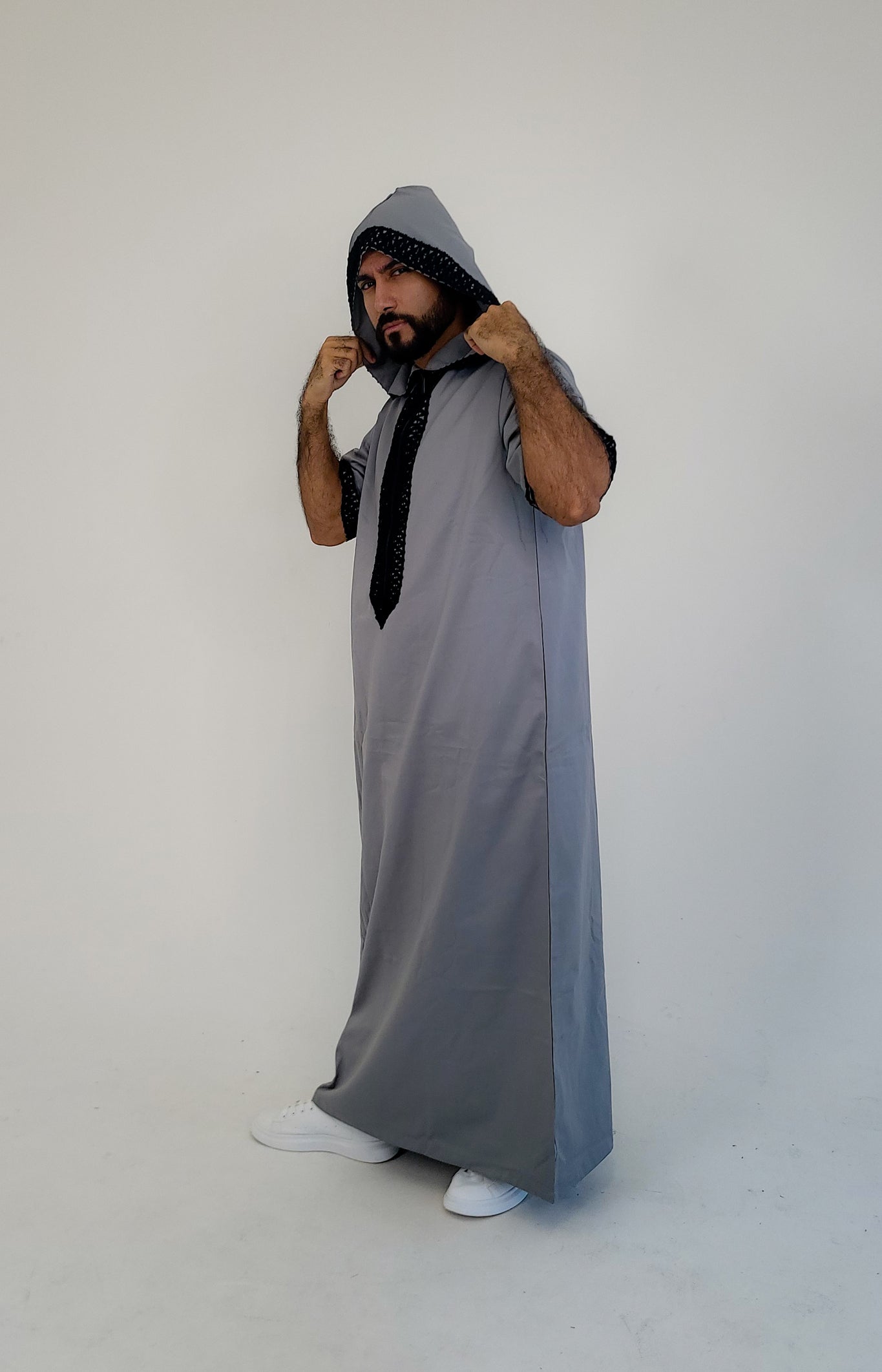 Grey ( Black D Border - Short Sleeve ) Kaftan