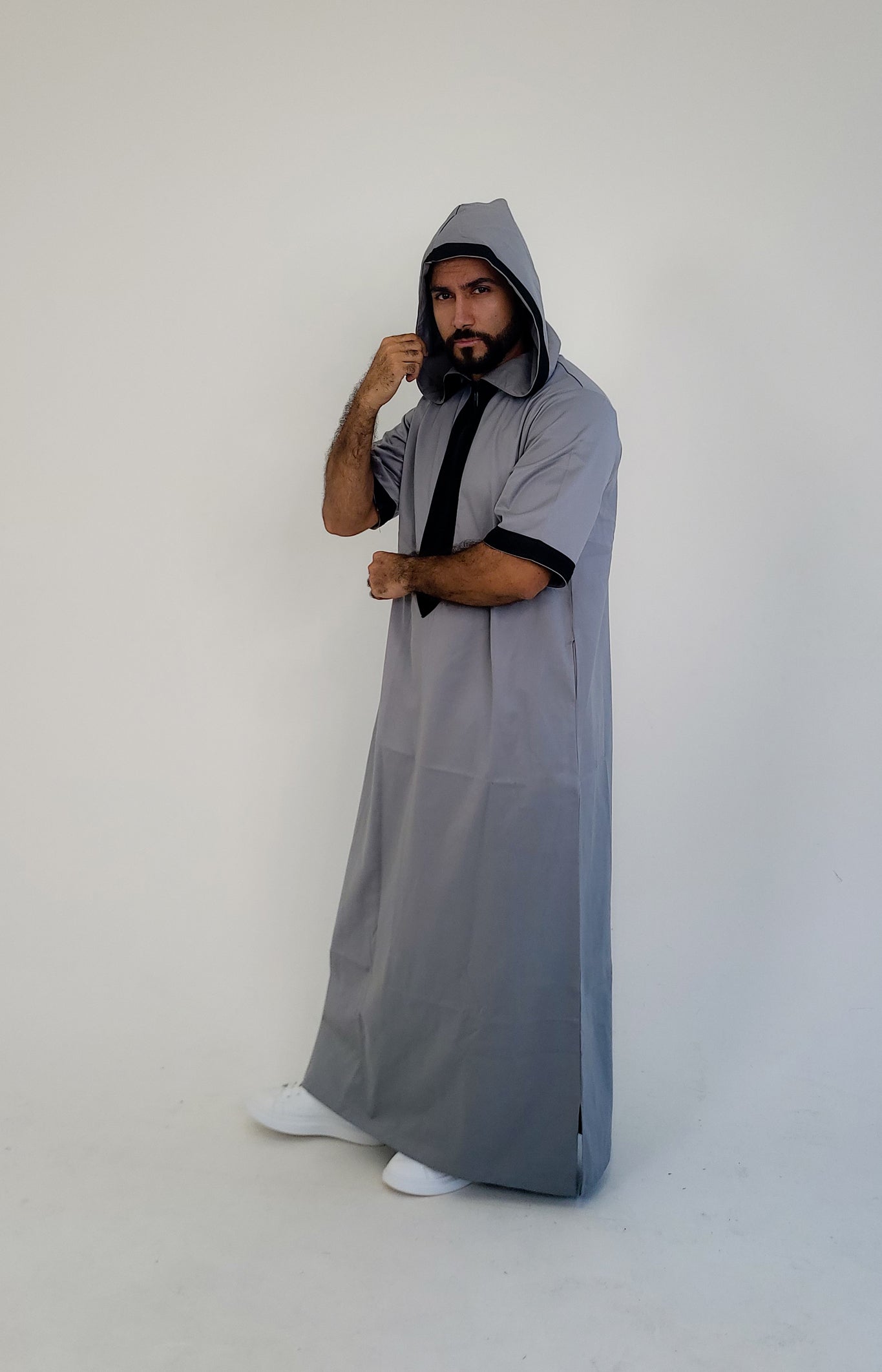 Grey ( Black Zigzag Border - Short Sleeve ) Kaftan