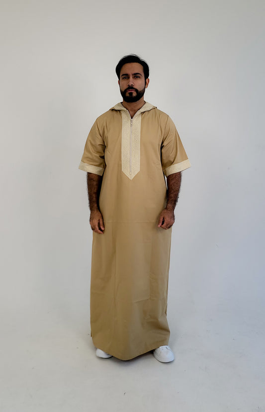 Beige ( Arabic Border - Short Sleeve ) kaftan