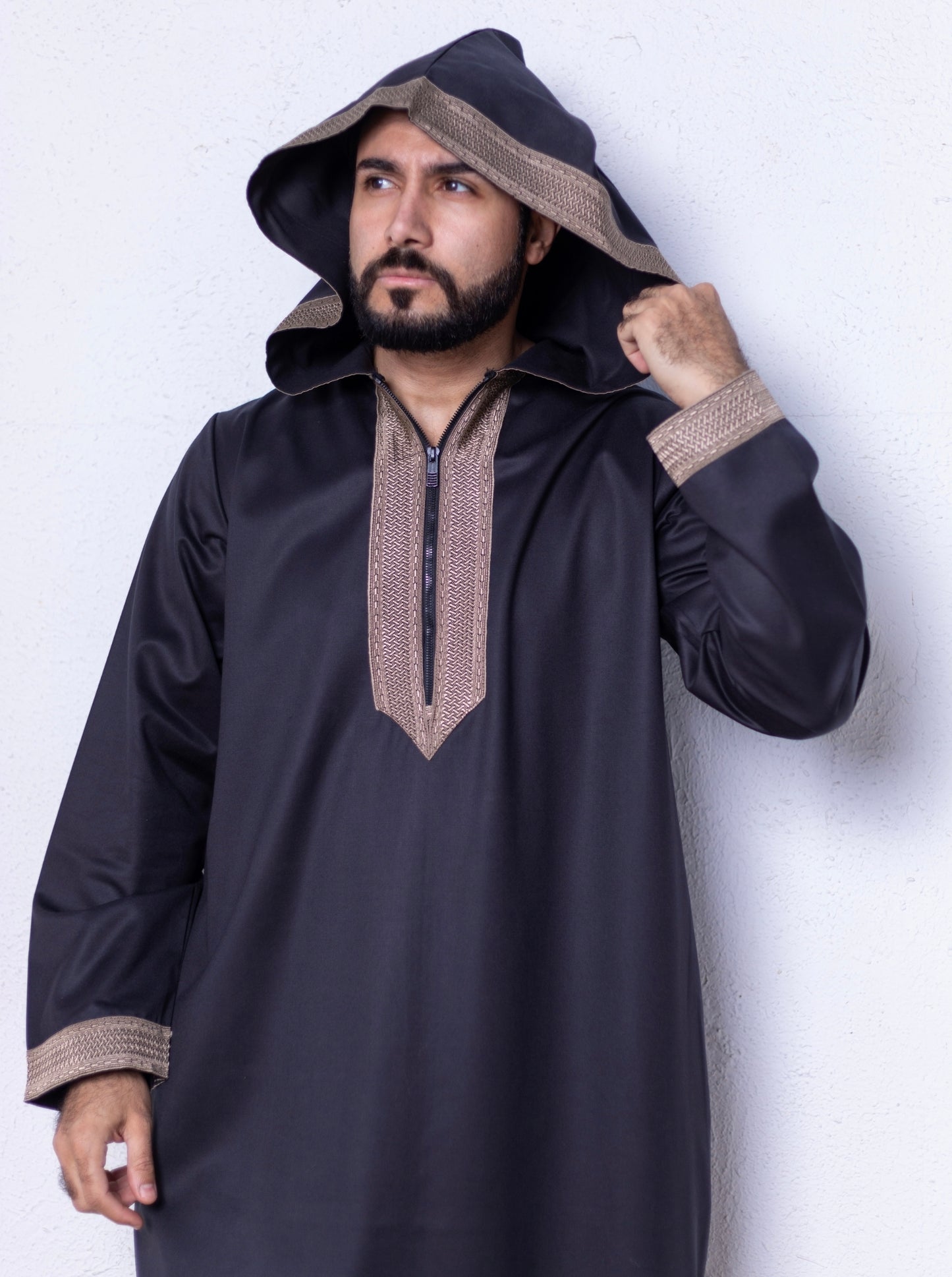 Black ( Beige Concrete Border - Long Sleeve ) kaftan