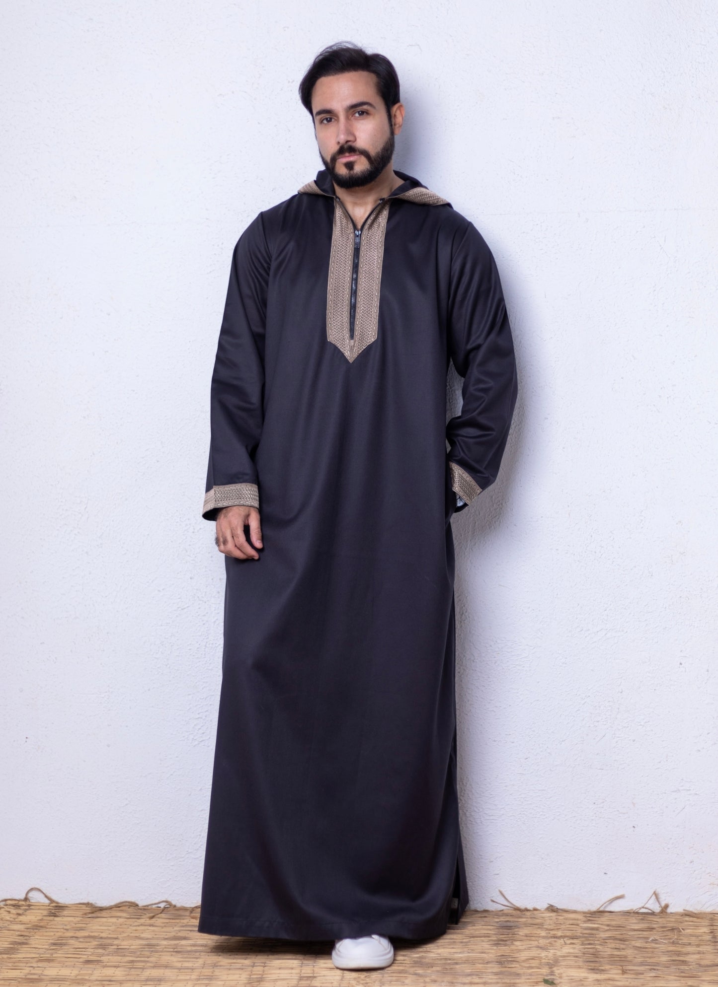 Black ( Beige Concrete Border - Long Sleeve ) kaftan