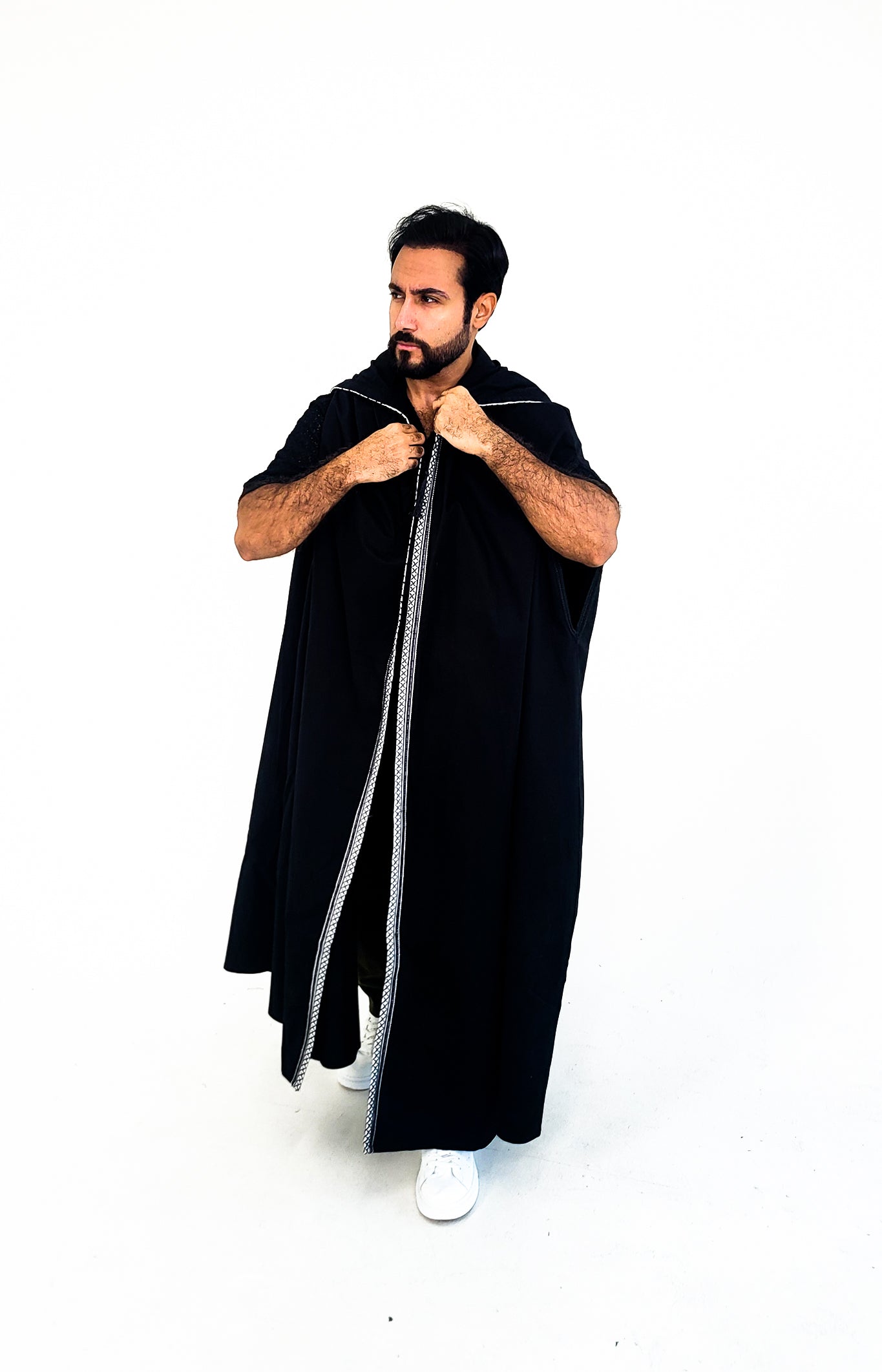 Black Open Kaftan ( B & W Border )