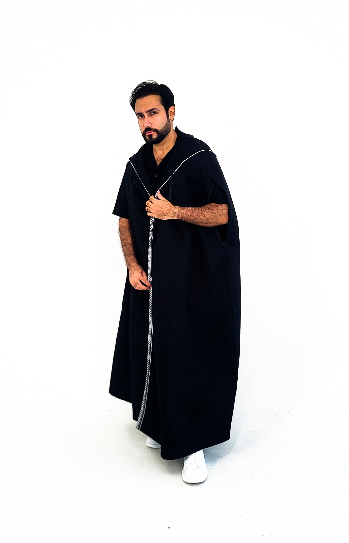 Black Open Kaftan ( B & W Border )