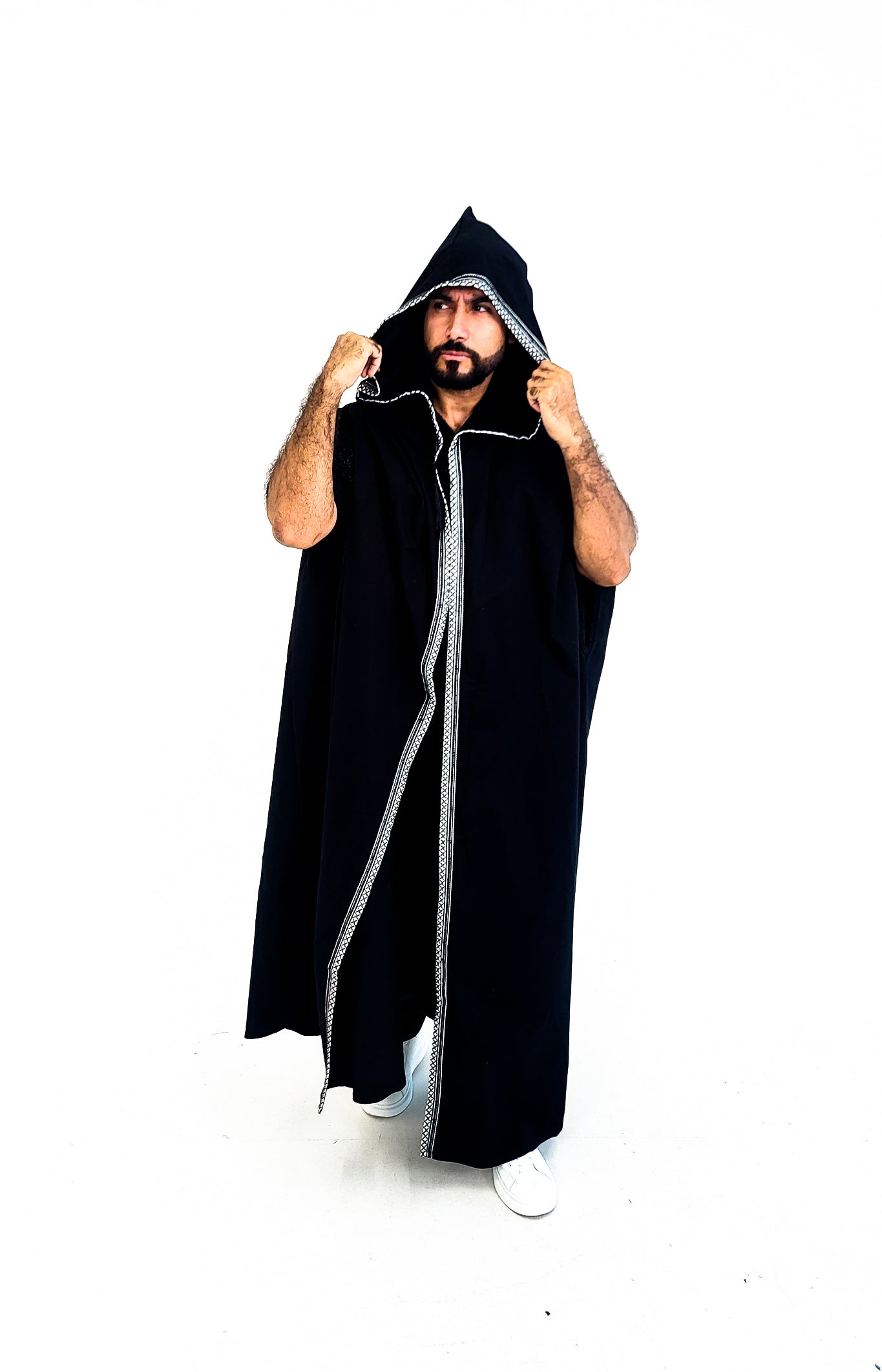Black Open Kaftan ( B & W Border )