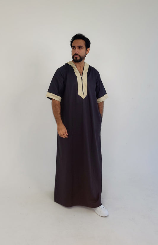 Black ( Arabic Border - Short Sleeve ) Kaftan