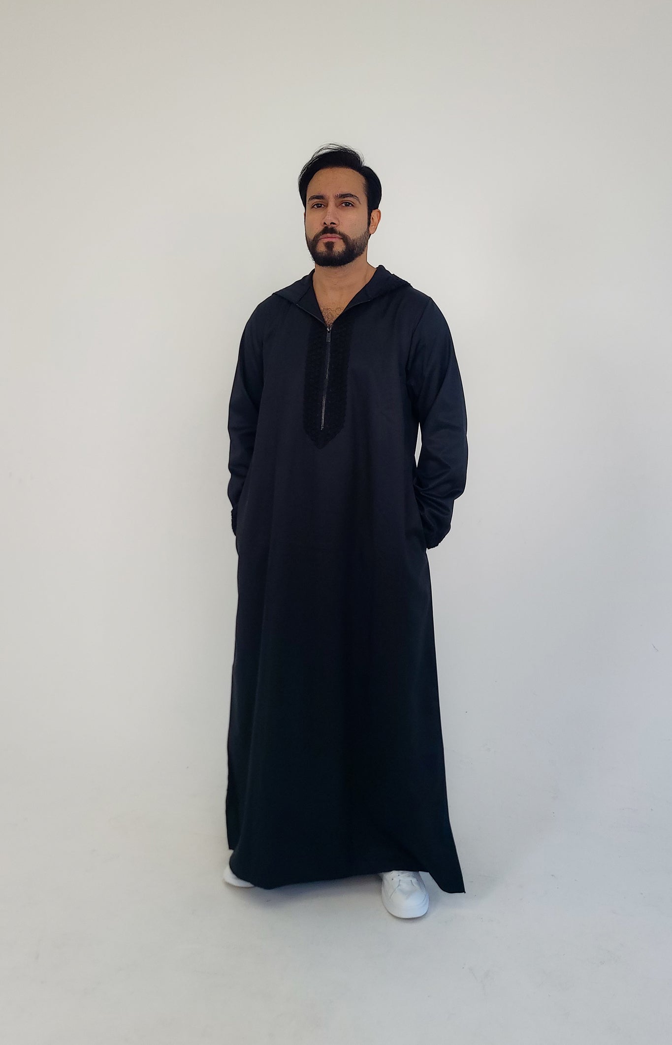 Black ( Black D Border - Long Sleeve ) Kaftan