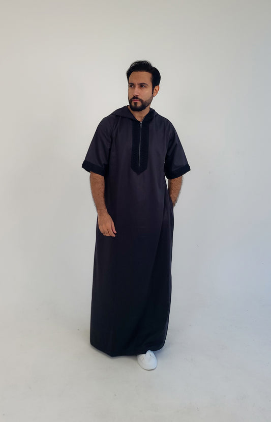 Black ( Black D Border - Short Sleeves ) Kaftan