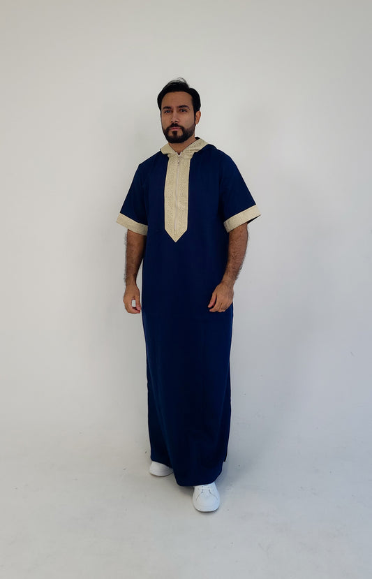 Blue ( Arabic Border - Short Sleeve ) Kaftan