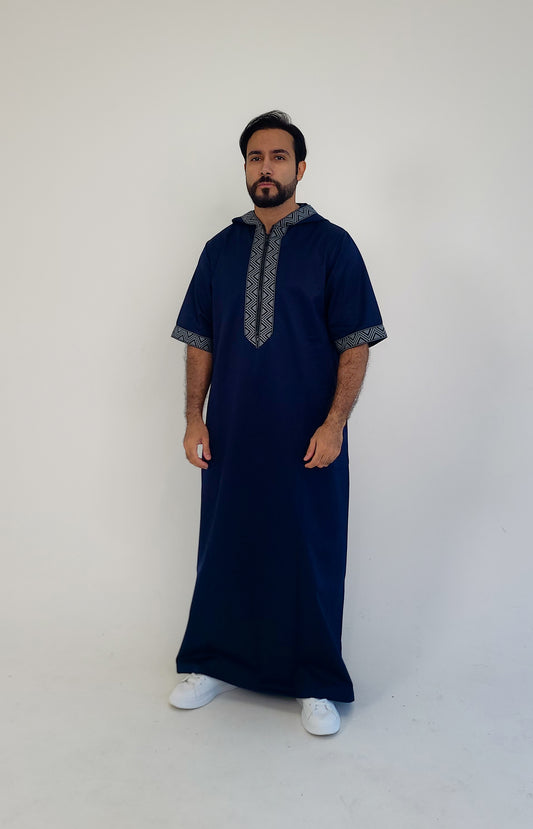 Blue ( Black & Blue Dots Border - Short Sleeve ) Kaftan