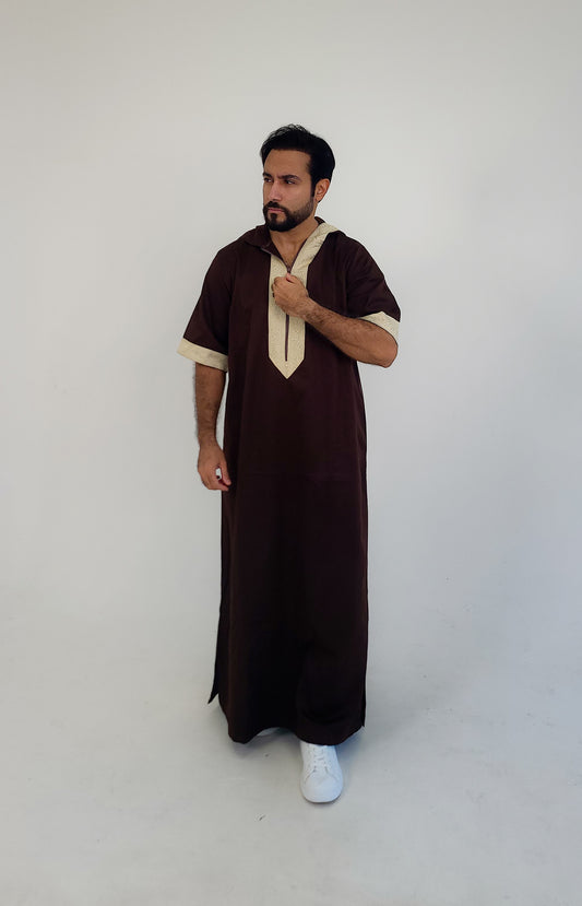 Brown ( Arabic Border - Short Sleeve ) Kaftan