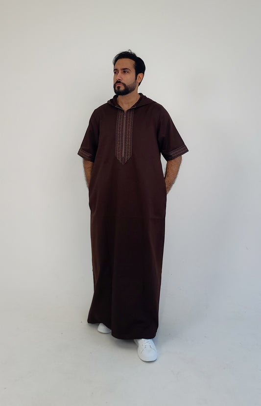 Brown ( Black & Brown Border - Short Sleeve ) Kaftan
