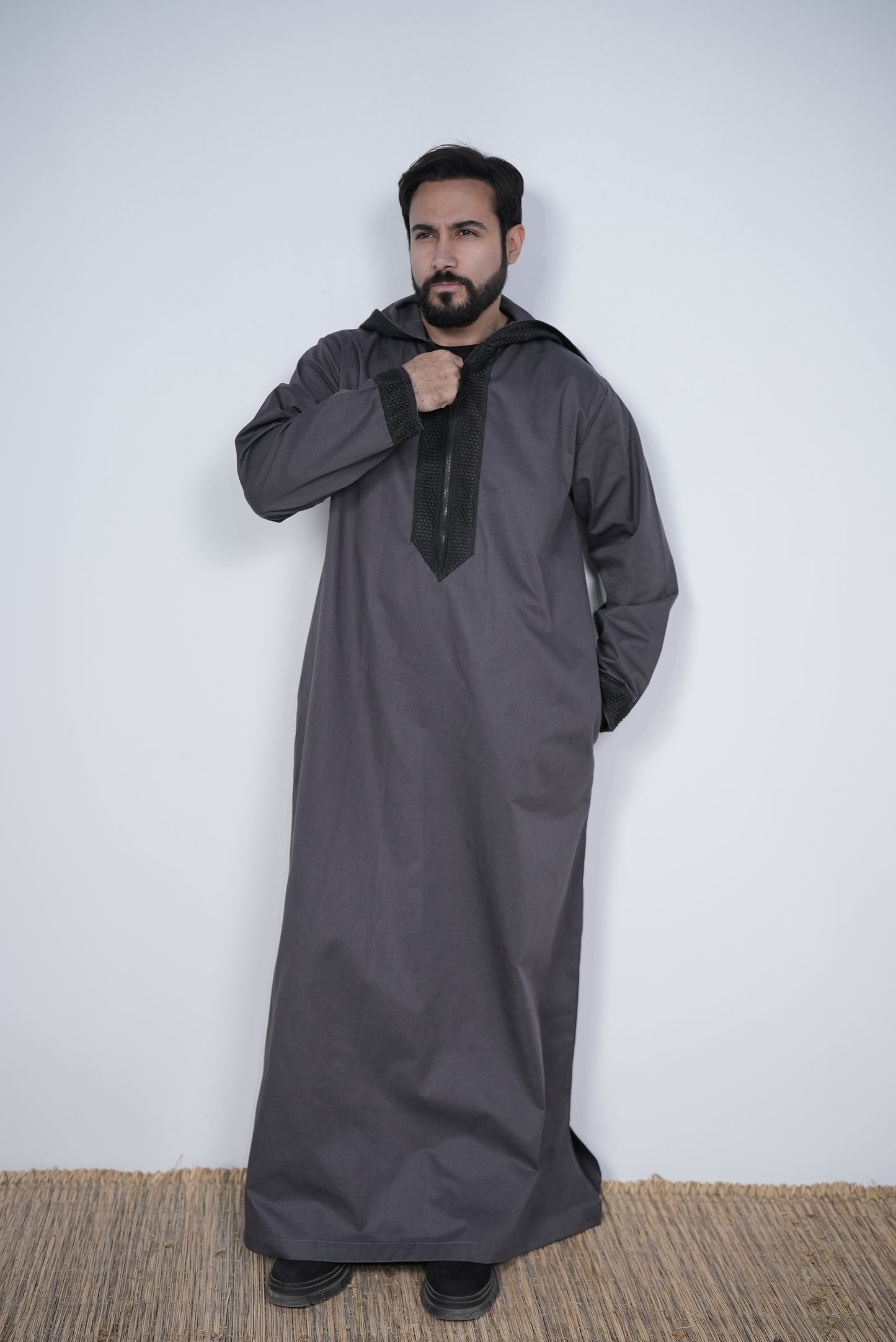 Dark Grey ( Black Honey Border - Long Sleeve ) kaftan