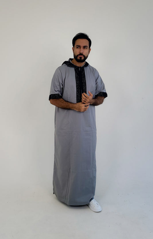 Grey ( Black D Border - Short Sleeve ) Kaftan
