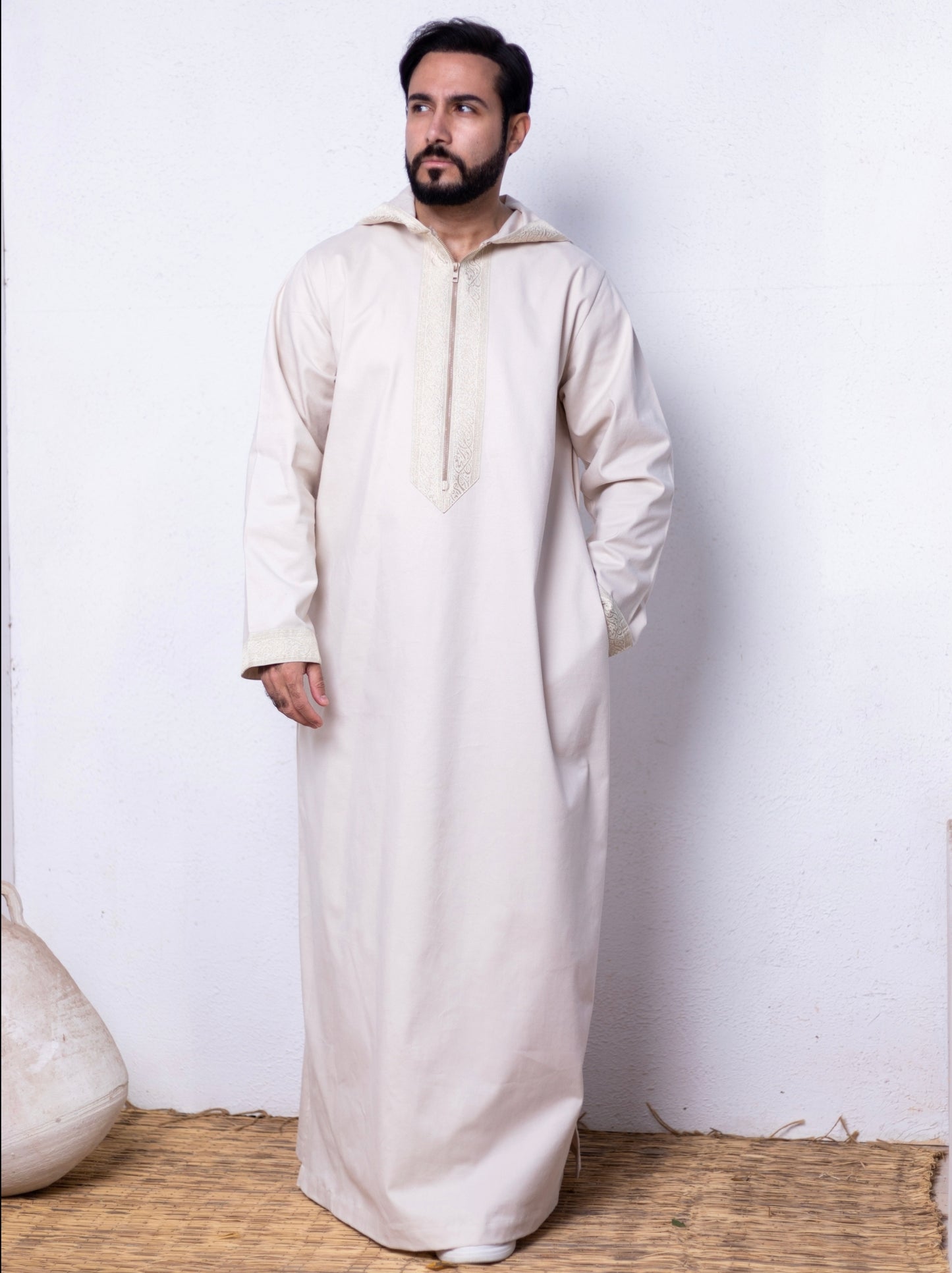 Off-White ( Arabic Border - Long Sleeve ) kaftan